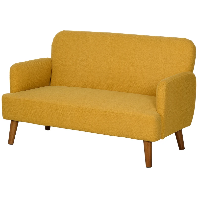 HOMCOM Velvet Feel Fabric 2 Seater Sofa, Small Sofa Loveseat with 21cm Thick Padding and Wood Legs, Yellow