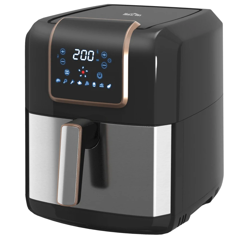 HOMCOM 6.5L Single Basket Air Fryer, 80-200°C Temperature, Black and Gold Tone