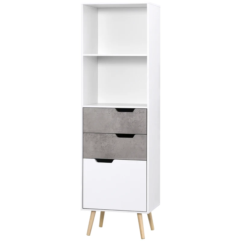 HOMCOM Mobile da Salotto con 3 Cassetti e 2 Ripiani Aperti in Truciolato e Legno di Pino, 50x39x169.5 cm, Grigio Bianco