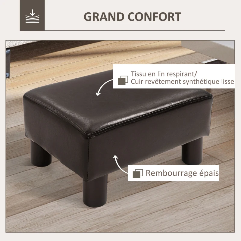 HOMCOM Pouf repose-pied tabouret bas en polyuréthane capacité de charge 110 Kg 40 x 30 x 24 cm marron