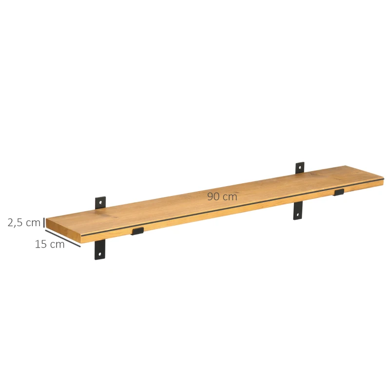 HOMCOM Juego de 2 Estantes de Pared de Madera Estanterías Flotantes para Salón Pasillo Cocina Dormitorio 90x15x2,5 cm Marrón
