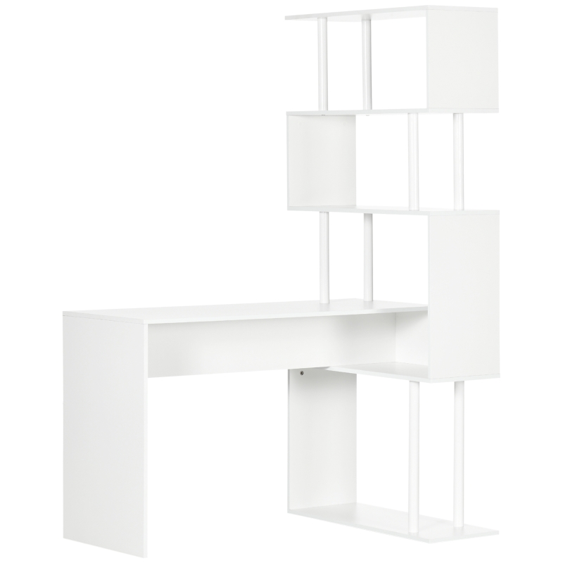 HOMCOM Bureau d'angle bureau informatique en forme de L avec étagères à 4 niveaux en bois 120 x 80 x 176 cm blanc(m-10)