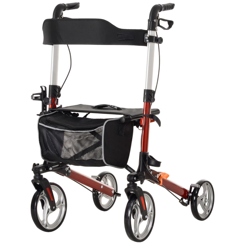 HOMCOM 88.5-106cm Aluminium Frame Rollator Walker, with Brakes - Red