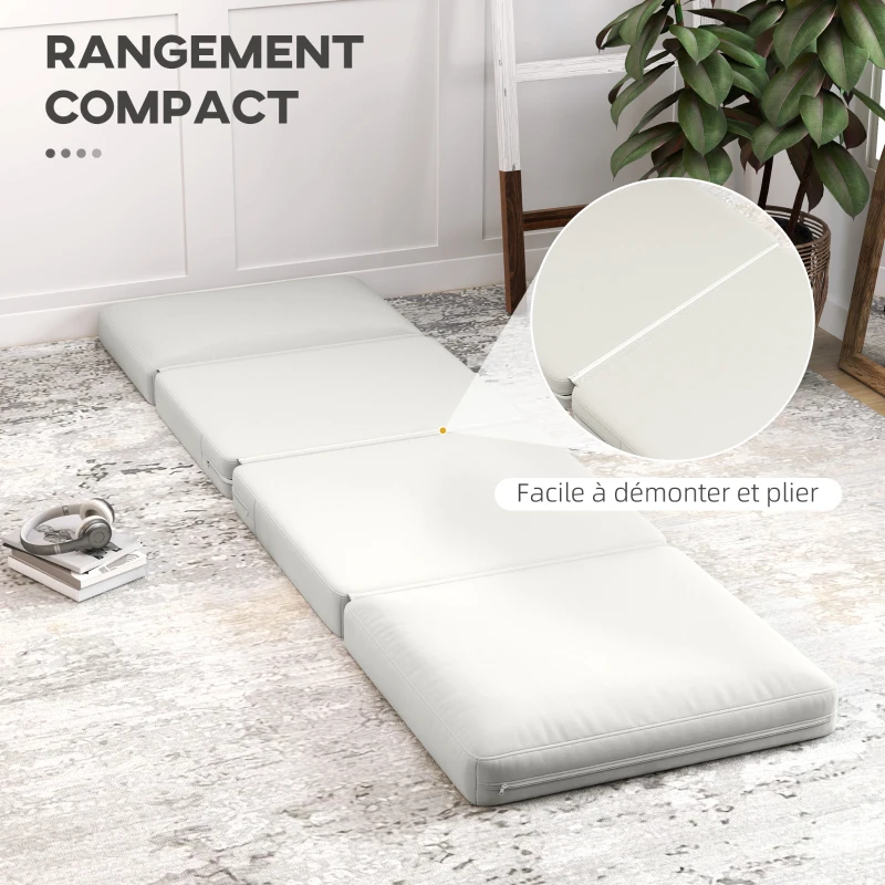 HOMCOM Canapé convertible 1 place fauteuil paresseux canapé-lit en velours pour invités, salon, 75 x 268 x 18 cm, crème