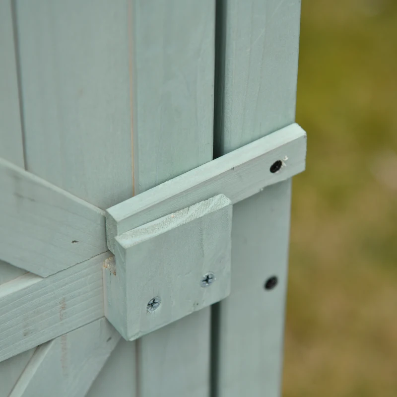 Outsunny Wooden Garden Shed, Outdoor Storage Cabinet with 2 Shelves and Hooks, Locking Organiser Outdoor Narrow Tool House, 74x55x155cm, Green