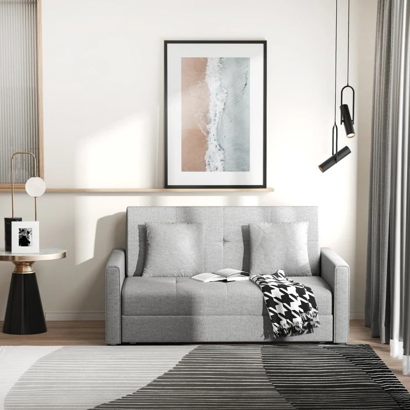 HOMCOM Divano Letto 2 Posti con Vano Contenitore, Design 2 in 1 in Poliestere, Grigio