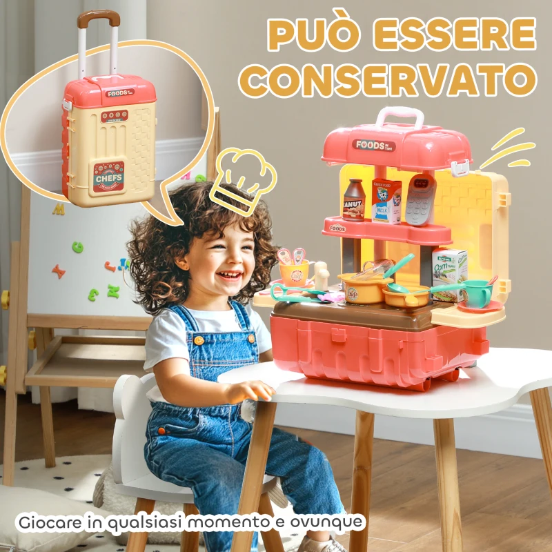 AIYAPLAY Gioco per Bambini 3 in 1 da 36 Pezzi con Tavolo per Posate, Tavolo da Pranzo e Trolley, in PP e ABS, 48x26x64 cm