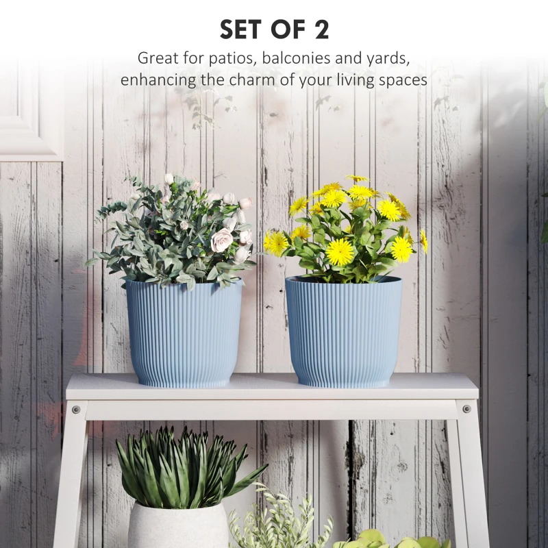 Outsunny Set of Two Ф22cm Planters - Blue