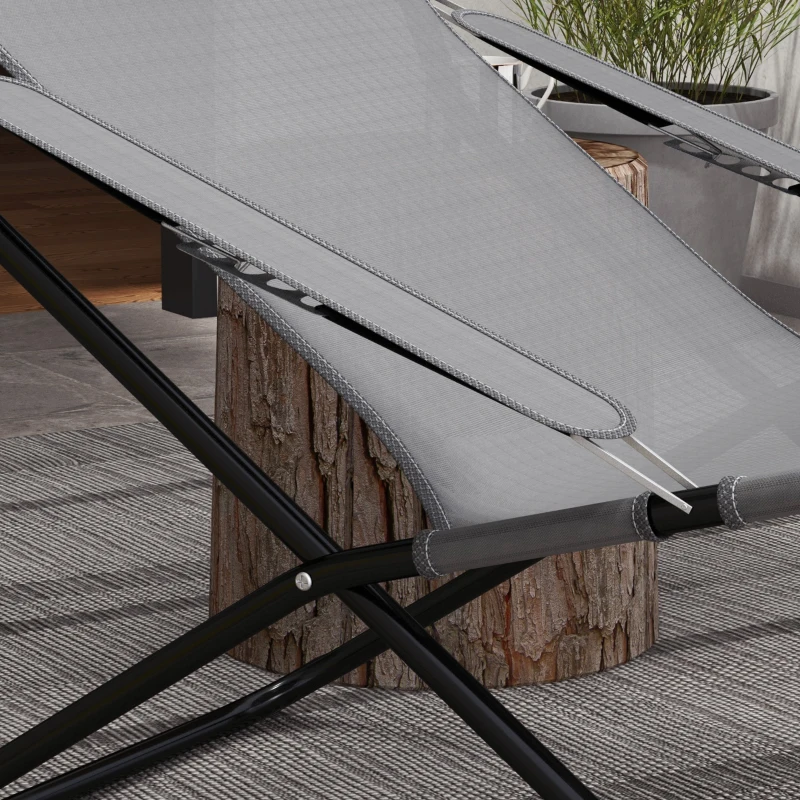 Outsunny Sedia da Giardino Pieghevole e Reclinabile su 4 Livelli, in Acciaio e Poliestere, 69x91x96 cm, Nera Grigia