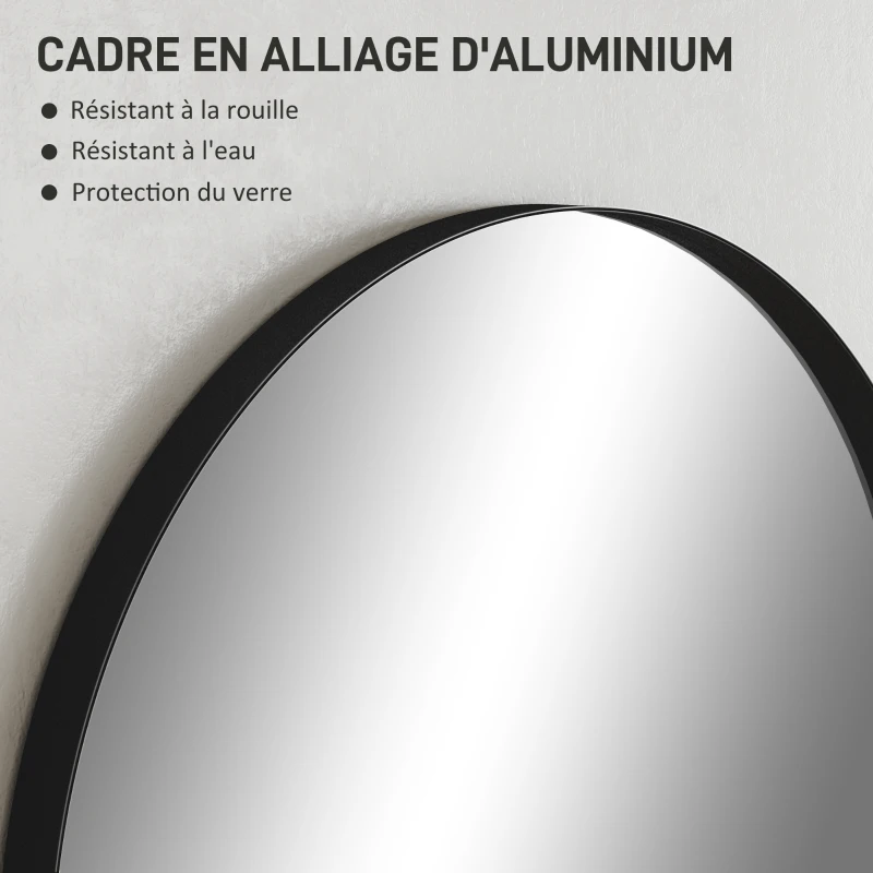 HOMCOM Miroir mural arqué miroir de salle de bain avec cadre en alliage d'aluminium pour chambre salon entrée 60 × 90 cm noir