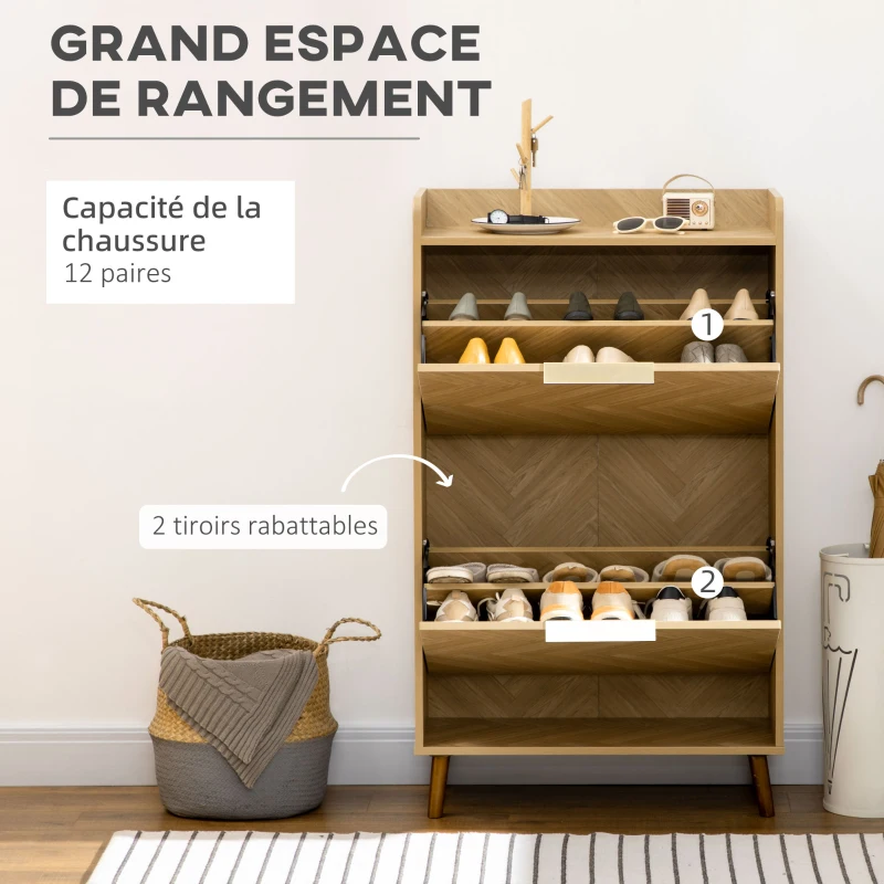 HOMCOM Meuble à chaussures à 2 abattants pour petit entrée salon chambre 70 x 30 x 120 cm