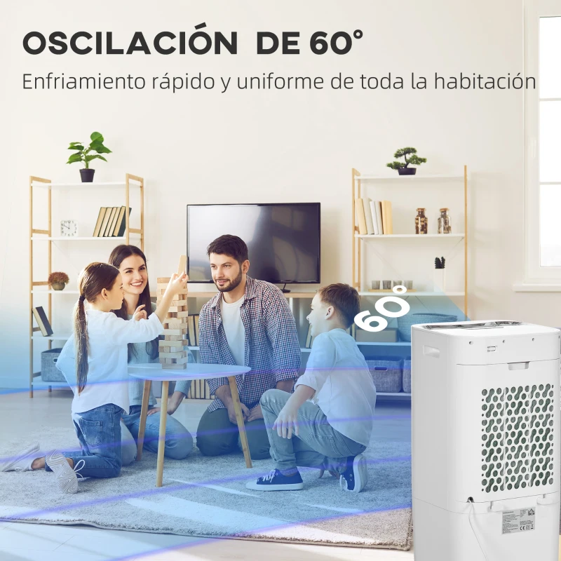 HOMCOM Enfriador de Aire Portátil Silencioso Aire Acondicionado con Pantalla LED y Control Remoto 32x37x74 cm Blanco
