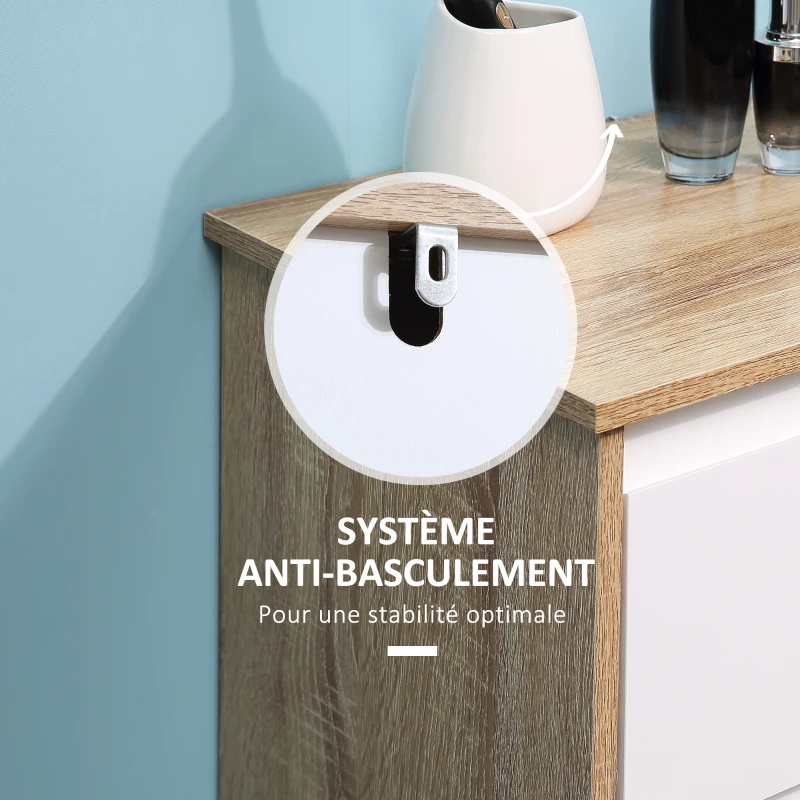 kleankin Meuble de salle de bain armoire de rangement avec 1 tiroir et 1 placard - 32,6 x 30 x 90 cm - aspect bois et blanc