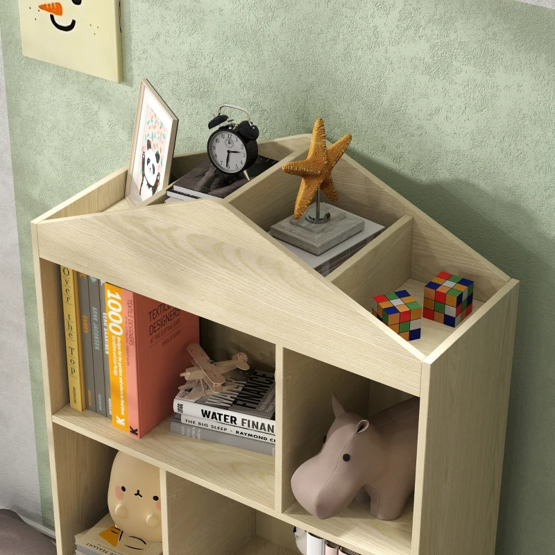 AIYAPLAY Librería Infantil con 4 Compartimentos Estantes Abiertos y Armario 80x30x140,5 cm Blanco y Natural