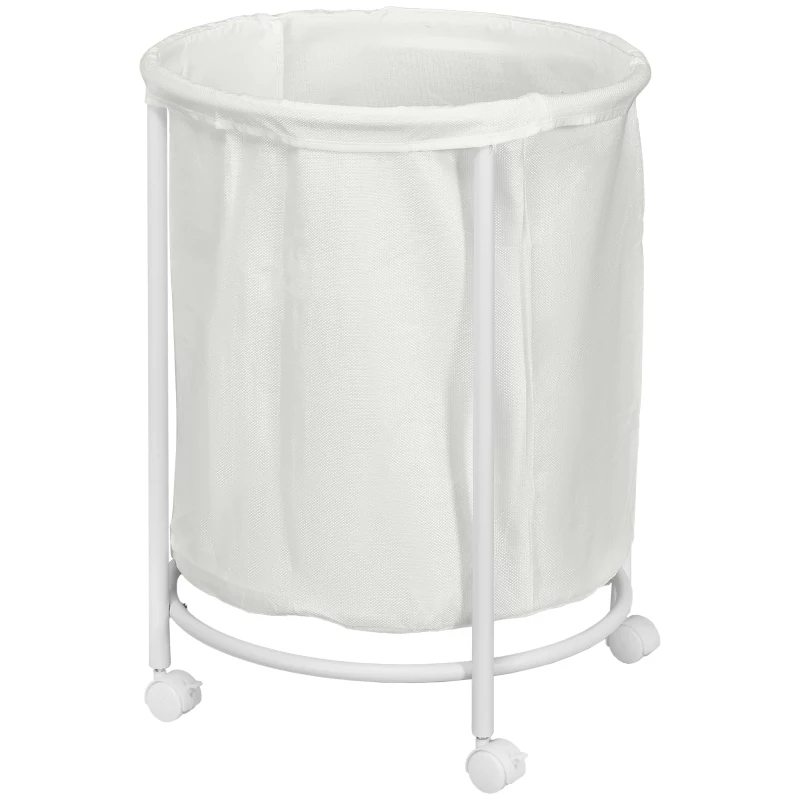 HOMCOM 100L Steel Frame Laundry Bin, with Wheels - White