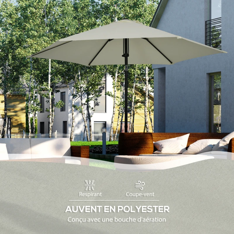 Outsunny Parasol de jardin inclinable à poussée manuelle avec aération en métal polyester haute densité 180g/m² gris clair