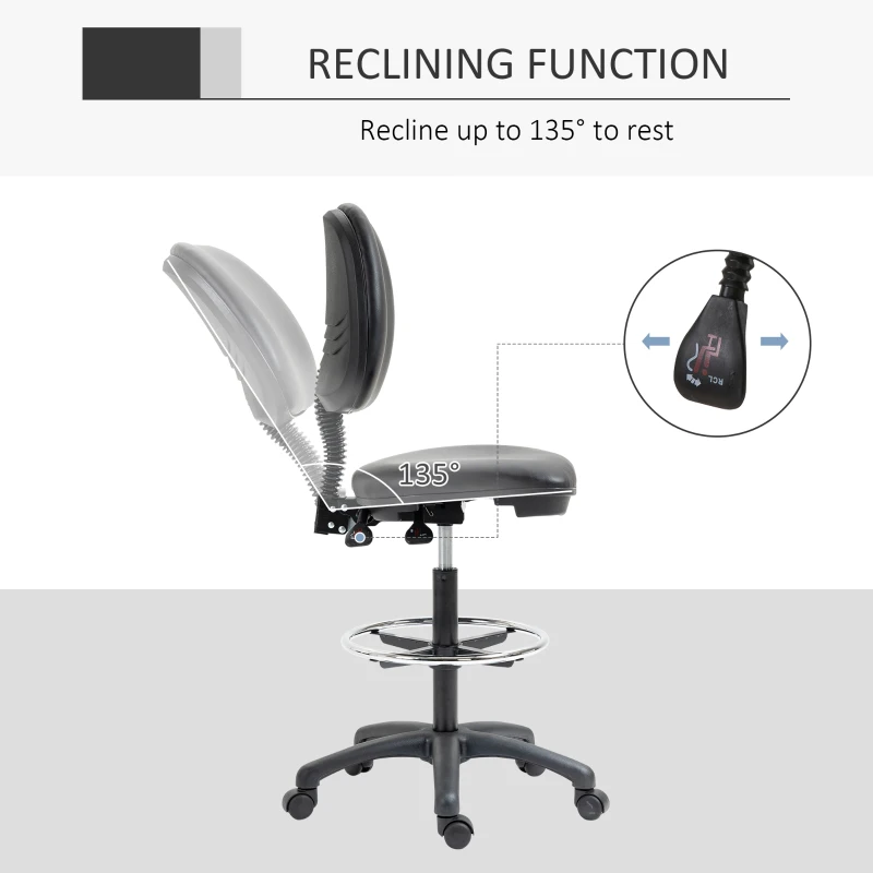 Vinsetto Tabouret à roulettes réglable en hauteur 69-91 cm avec dossier inclinable et repose-pieds réglable
