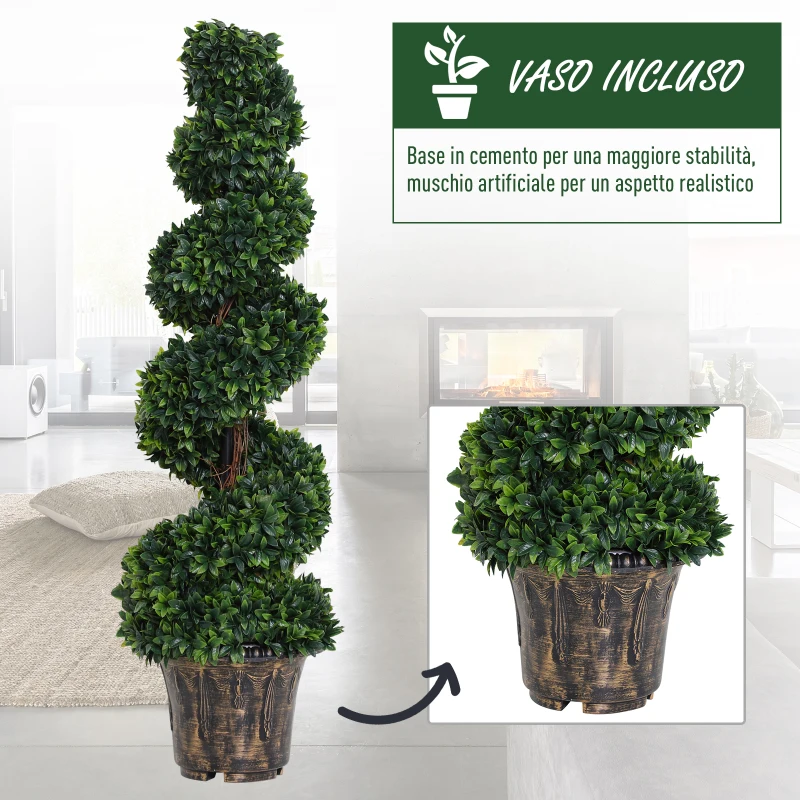 Outsunny Piante Finte da Interno di Bosso a Spirale 120cm, Pianta Artificiale da Interno ed Esterni con Vaso Incluso, Pianta Finta per Decorazione Casa, Ufficio, Soggiorno, Giardino, Verde