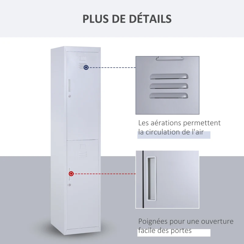 Vinsetto Armoire métallique à casiers avec 2 compartiments, verrouillable avec 2 clés, 4 étagères, 38 x 46 x 180 cm, gris