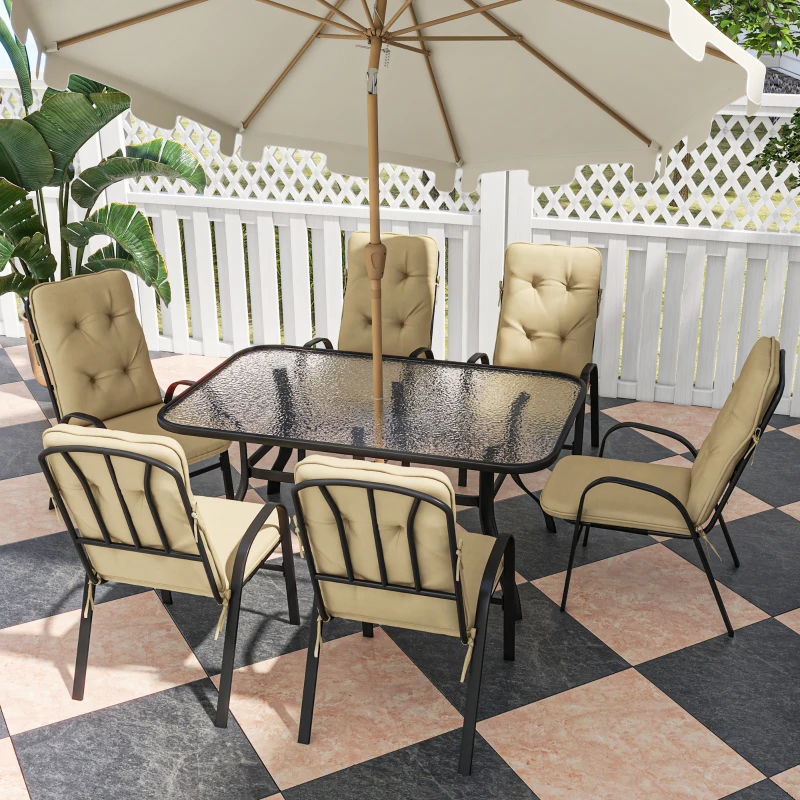 Outsunny Seven-Piece Garden Dining Set with Cushions - Beige