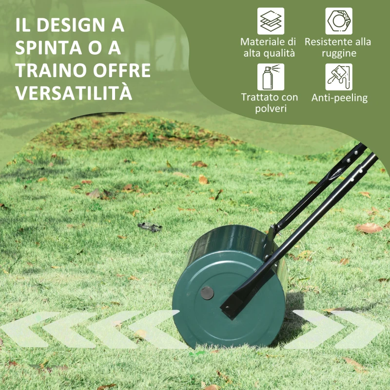 Outsunny Rullo per Prato da 30L di Capacità con Lama Raschiante, in Metallo, 102x50x30 cm, Verde Scuro