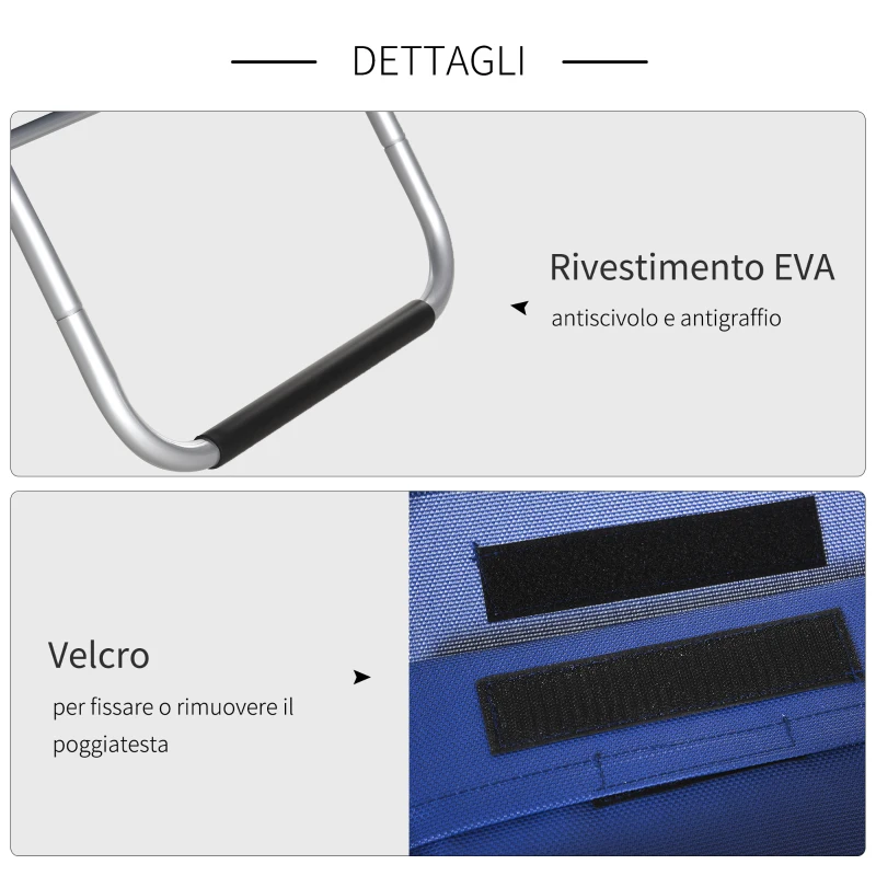 Outsunny Lettino Prendisole in Alluminio, Sedia Sdraio da Giardino in Textilene con Poggiatesta Rimovibile
