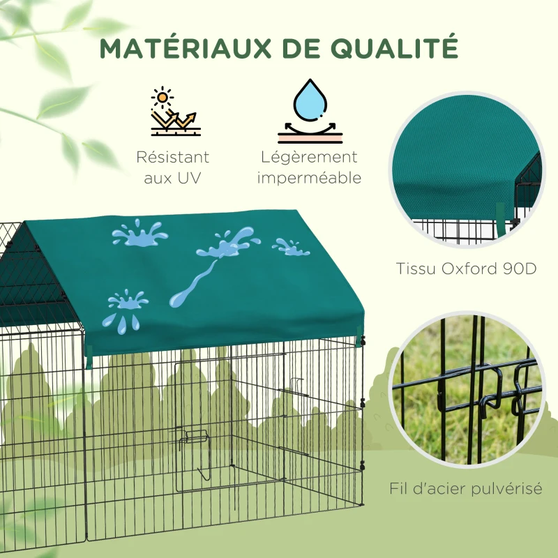 PawHut Parc enclos modulable acier avec bache pour lapins rongeurs petits animaux intérieur extérieur 220L x 85l x 103H cm