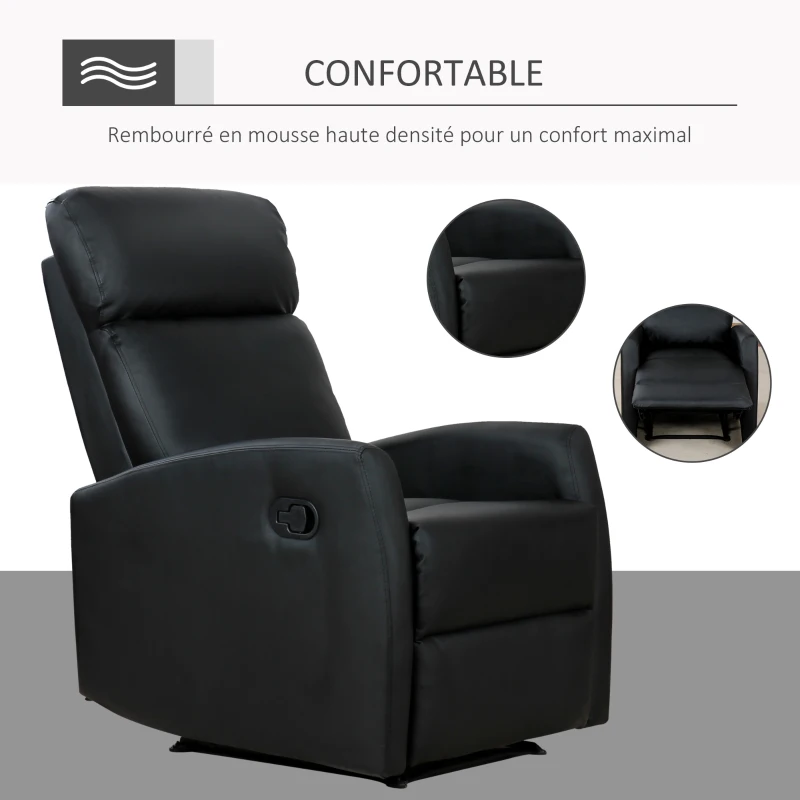 HOMCOM Fauteuil de Relaxation inclinable 170° avec Repose-Pied Ajustable revêtement synthétique Noir