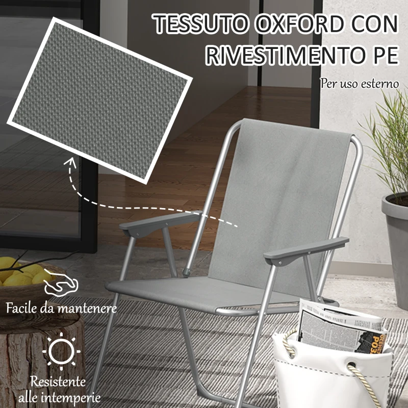 Outsunny Set 2 Sedie da Giardino Pieghevoli con Braccioli e Seduta in Tessuto Traspirante, Grigio