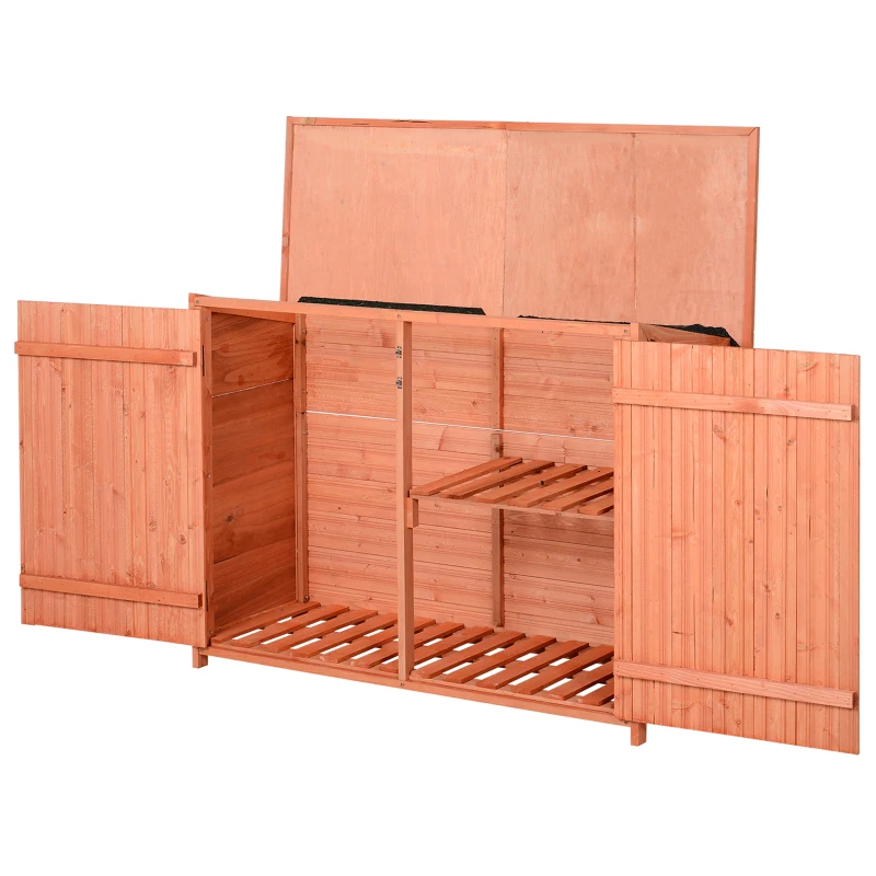 Outsunny Armoire de Jardin sur Pied Double Porte étagère et Toit bitumé relevable dim. 128L x 50l x 91H cm Bois Sapin pré-huilé