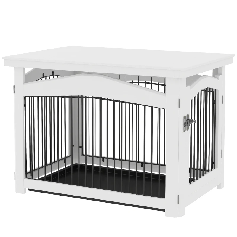 PawHut Cage pour chien 3 en 1 table d'appoint parc pour chien plateau amovible pour chien moyenne 82,5 x 57,5 ​​x 59,5 cm blanc