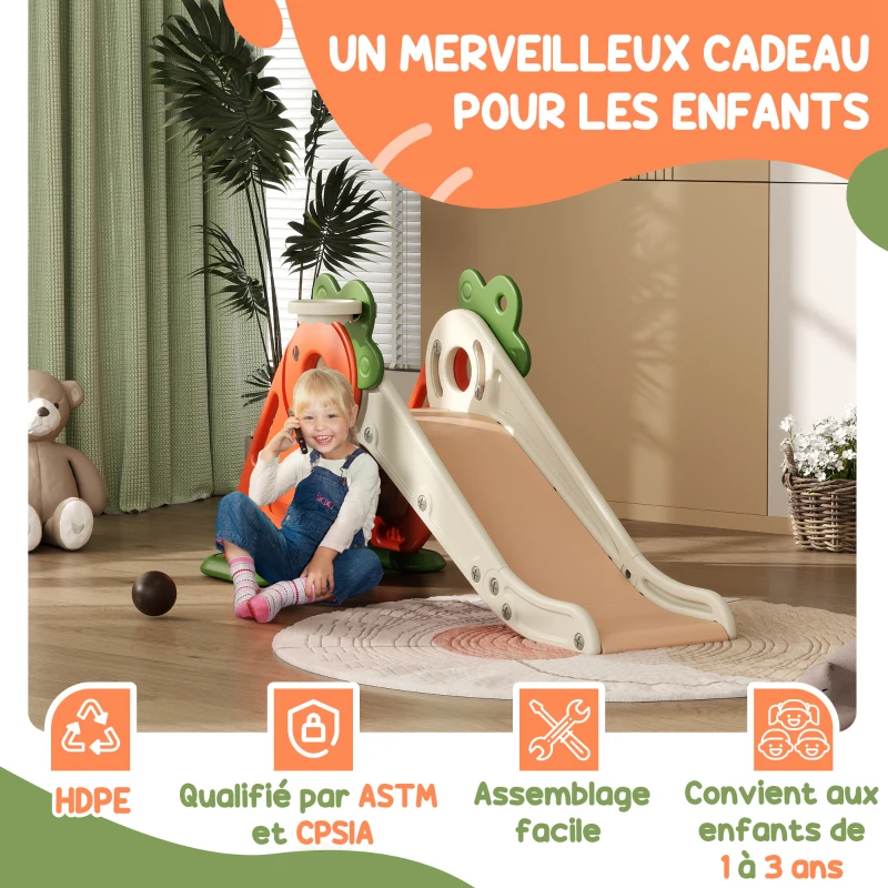 AIYAPLAY Toboggan pour enfants, pliable 3 en 1 avec panier de basket, escalade, usage intérieur extérieur, de 1 à 3 ans, orange