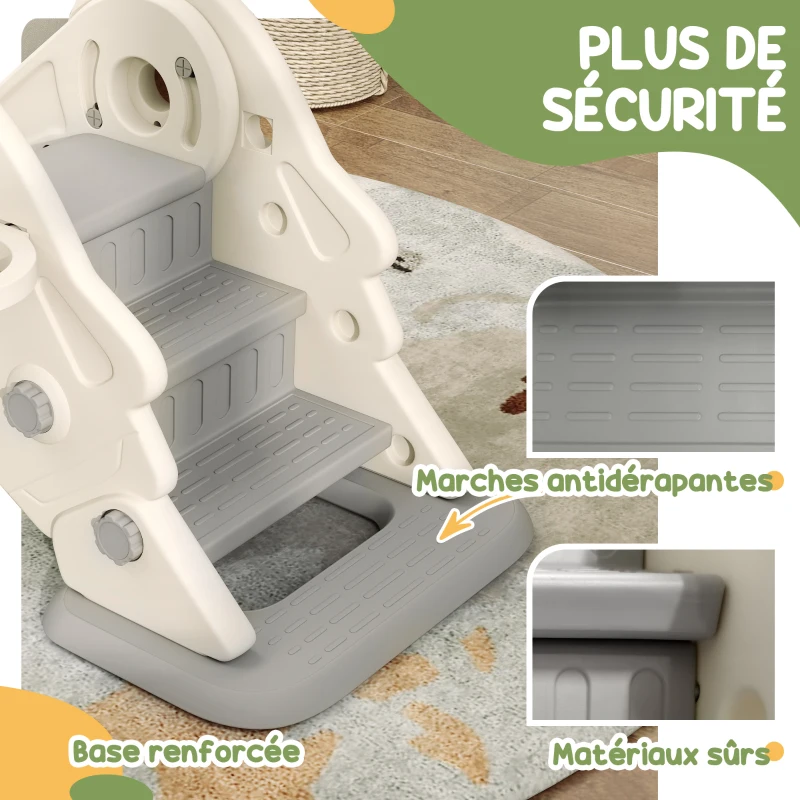 AIYAPLAY 3 en 1 Toboggan pour enfants avec panier de basket et escalade, toboggan intérieur pour enfants pliable, de 2 à 5 ans