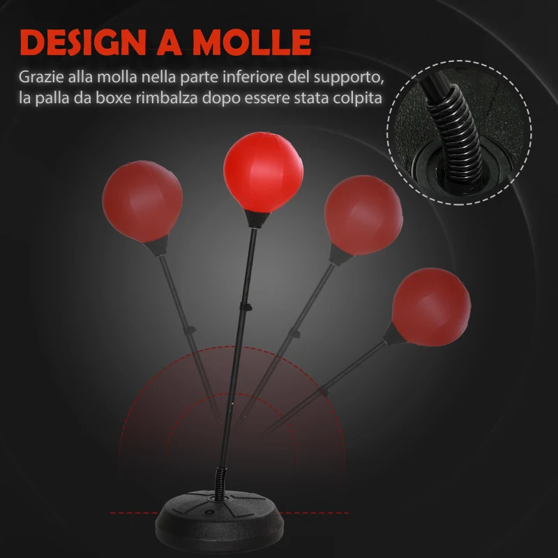 HOMCOM Punching Ball da Terra per Bambini da 5-10 Anni con Guantoni e Altezza Regolabile, Rosso
