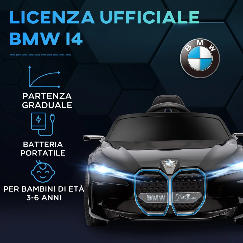 HOMCOM Macchina Elettrica per Bambini 3-6 Anni con Licenza BMW con Telecomando, Clacson e Fari, 115x67x45 cm, Nera
