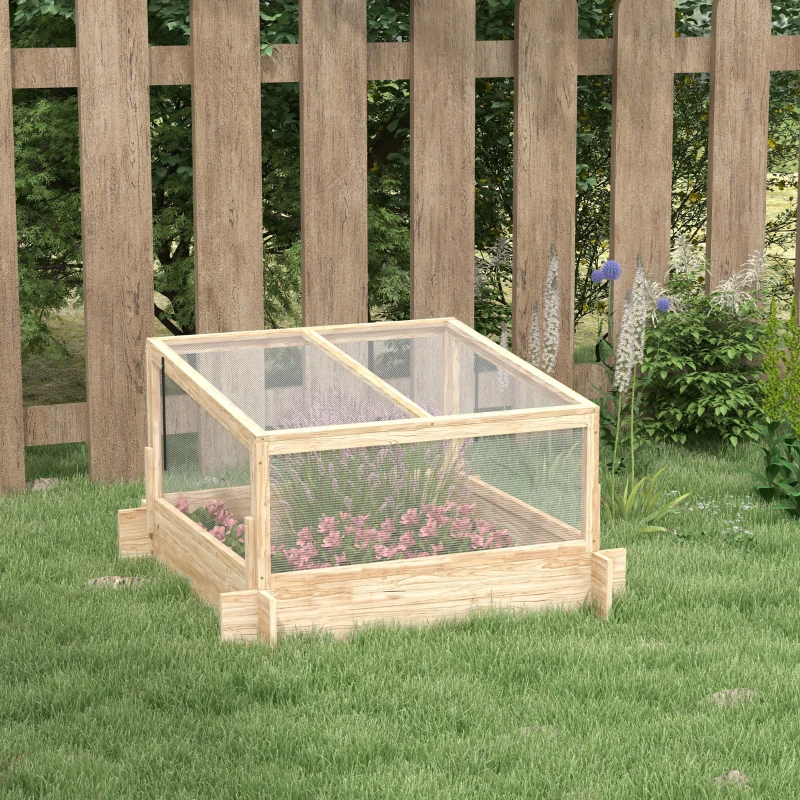 Outsunny 2-In-1 Wooden Greenhouse Planter Box - Natural