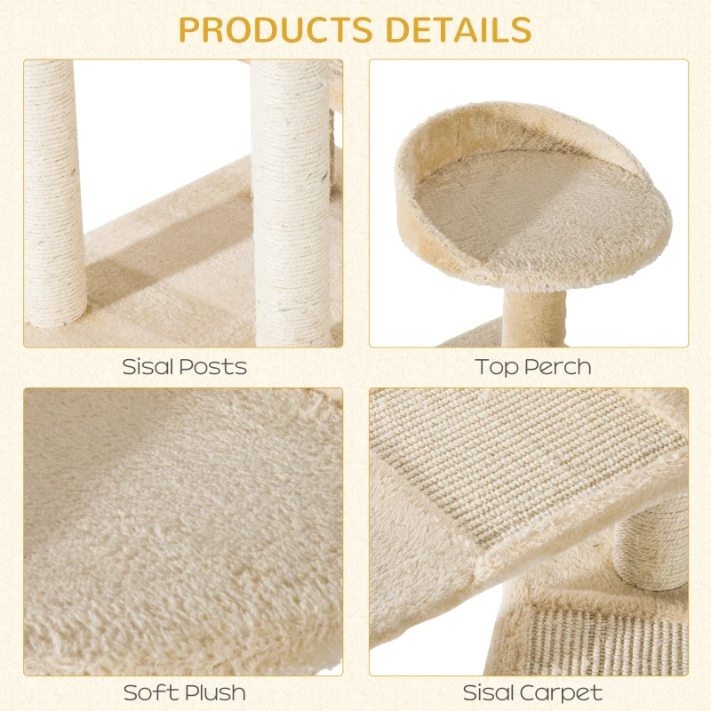 PawHut 100 cm Cat Tree for Indoor Cats Kitten Scratch Scratching Post Climbing Tower Activity Centre Beige