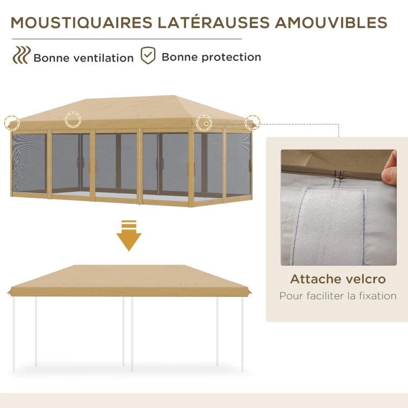 Outsunny Tonnelle Barnum Pliant Pop-up 6 x 3 m moustiquaires amovibles + Sac de Transport Beige Noir