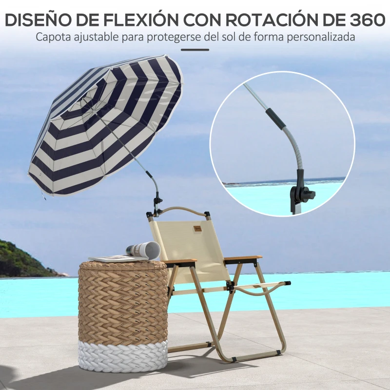 Outsunny Sombrilla Playa para Silla Ø103x97,5cm con Abrazadera Techo Ajustable Apertura Manual Anti-UV Azul