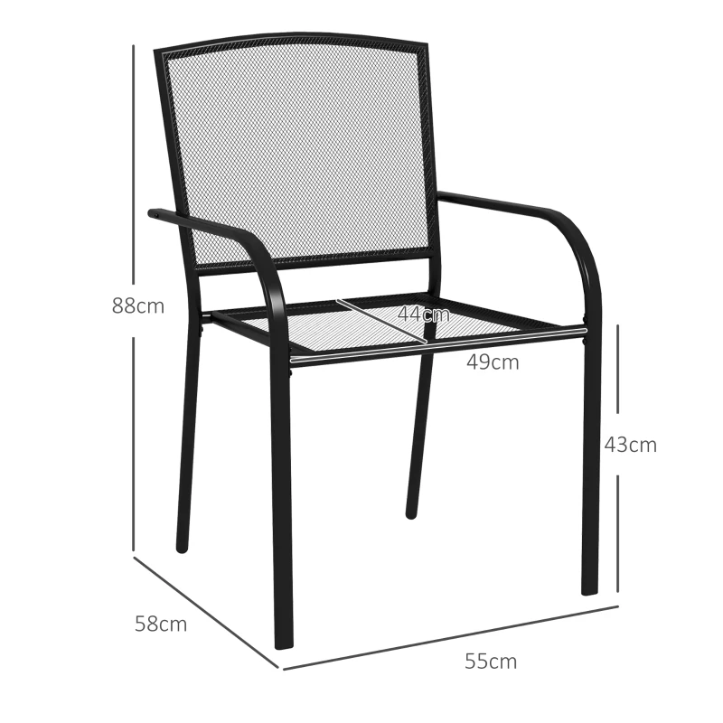 Outsunny Set 2 Sedie da Giardino Impilabili Salvaspazio con Braccioli in Acciaio, Nero