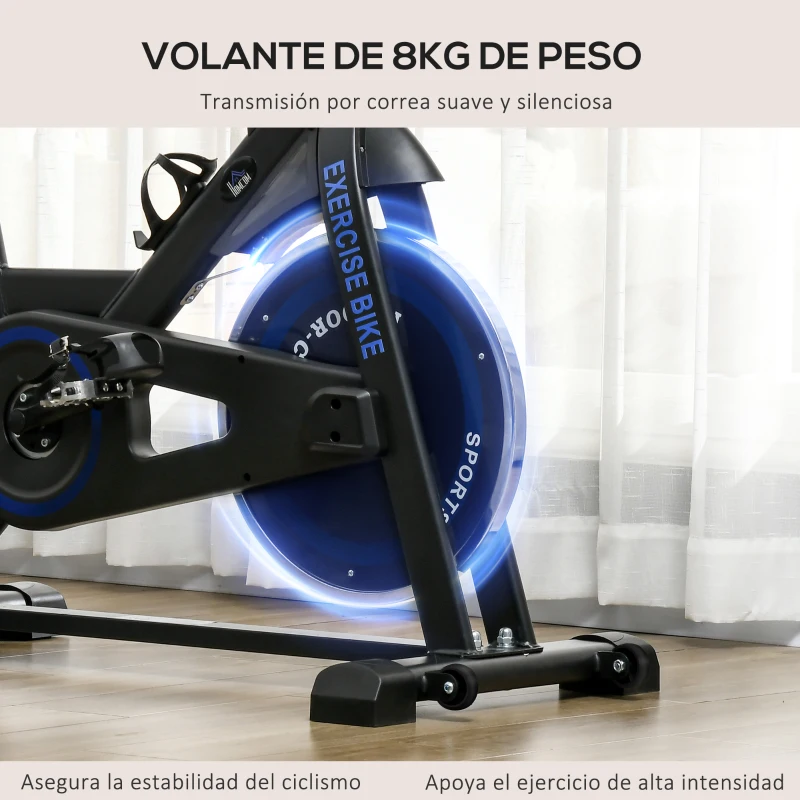 HOMCOM Bici Estática con Resistencia Regulable Volante de Inercia 8 kg Pantalla LCD Manillar y Asiento Ajustable Azul