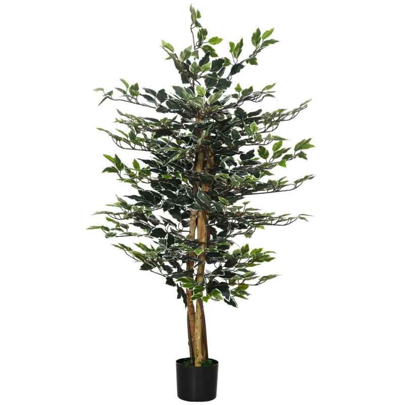 HOMCOM 4.5ft Ficus Artificial Plant with Realistic Leaves, Potted Fake Tree for Home Office Indoor Decor, Green