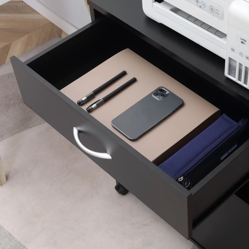 Vinsetto Armario para Impresora con Ruedas Cajón 2 Puertas y Estante para Salón Oficina Estudio 60x39x80 cm Negro