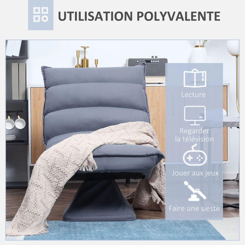 HOMCOM Fauteuil de sol paresseux pivotant 360° avec dossier inclinable design capitonné 62 x 70 x 95 cm gris