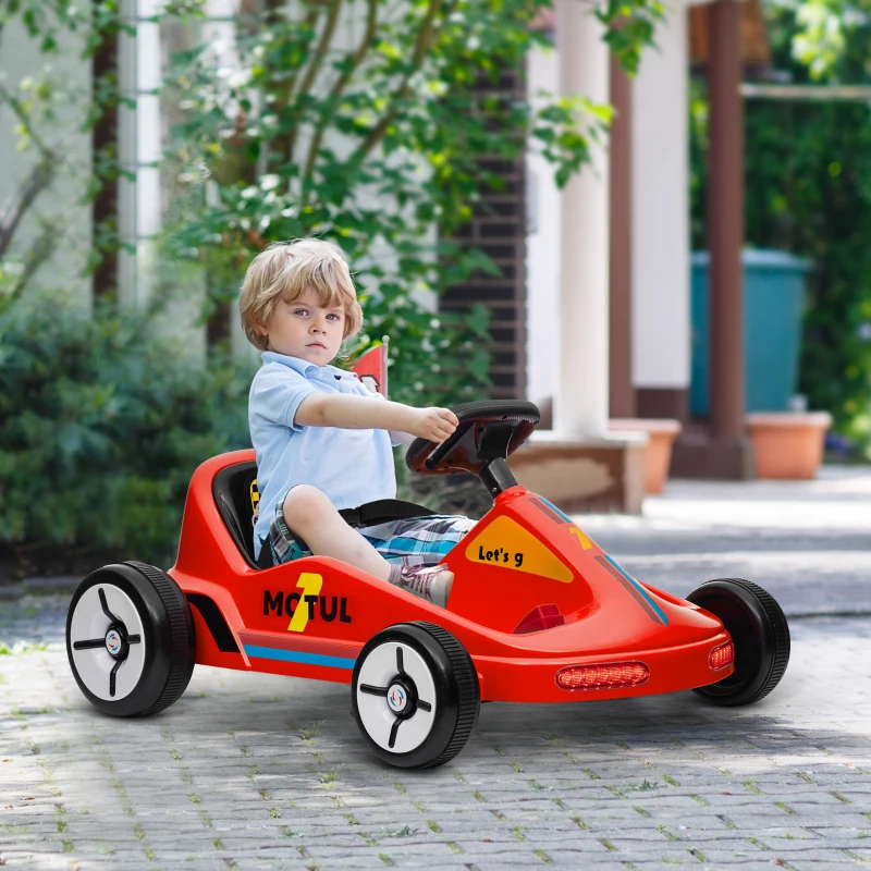 AIYAPLAY 6V Electric Go Kart for Kids with Music, Light, Horn, for 3-5 Years, Red