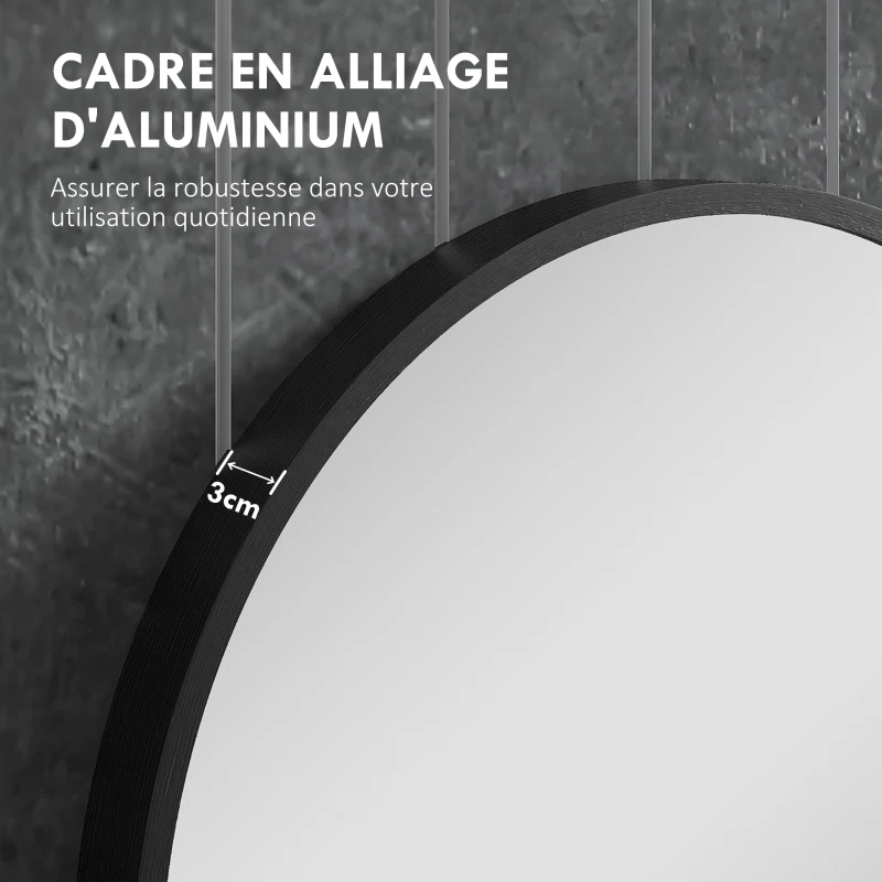 HOMCOM Miroir ovale mural cadre en aluminium style minimaliste montage vertical ou horizontal avec 3 crochets 40 x 70 cm noir
