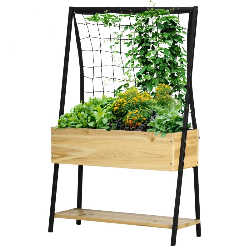 Outsunny Jardinière sur pieds avec étagère inférieure et treillis filet pour plantes et fleurs - dim. 80L x 30l x 125H cm