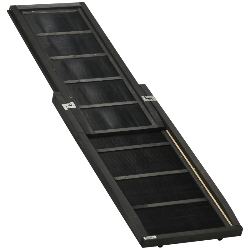 PawHut Rampa per Cani Pieghevole Antiscivolo in Legno con Maniglia Laterale, 43x165x6.5 cm, Nero