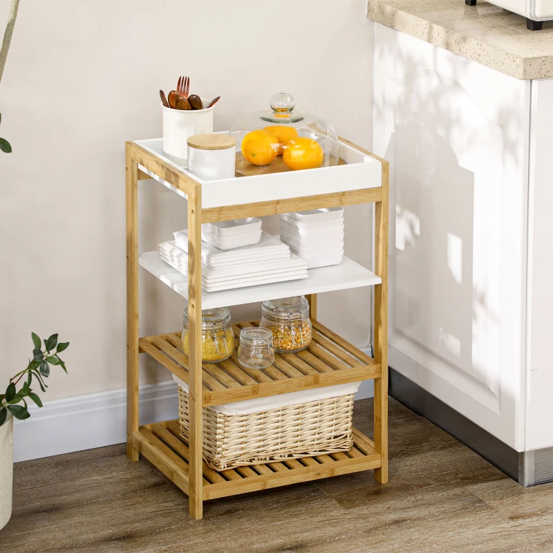 HOMCOM Desserte de cuisine avec 3 étagères pour salle de bain cuisine bureau 1 plateau amovible 42,8 x 33 x 70 cm naturel