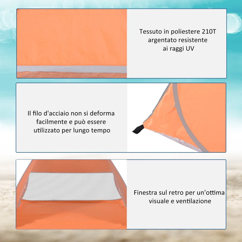 Outsunny Tenda da Spiaggia Pop Up con Protezione UV 30+ e Borsa di Trasporto, 200x150x119 cm, Arancione